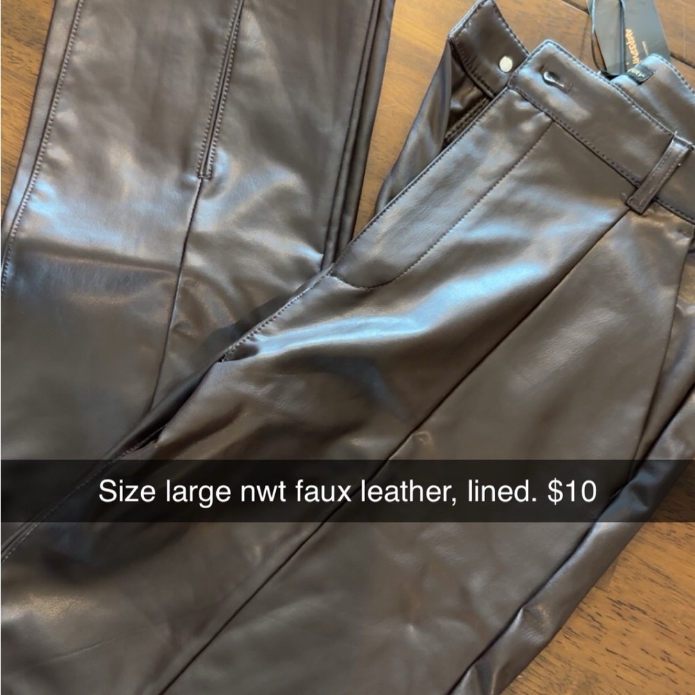 Buckle Faux Leather Flare Pants - Dark Brown
